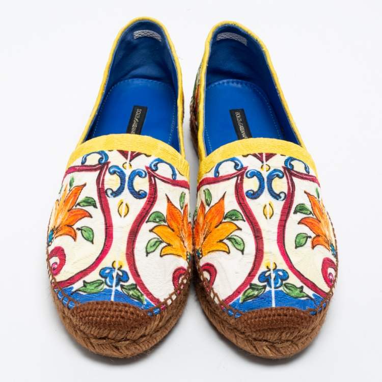 Pre Owned Dolce & Gabbana Multicolor Print Canvas Majolica Platform Espadrille Flats Size 40