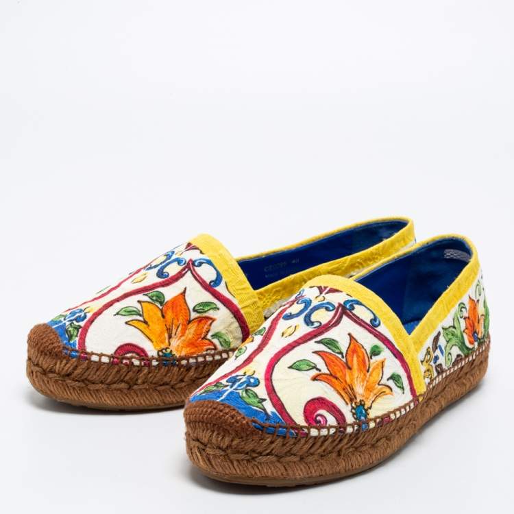 Pre Owned Dolce & Gabbana Multicolor Print Canvas Majolica Platform Espadrille Flats Size 40