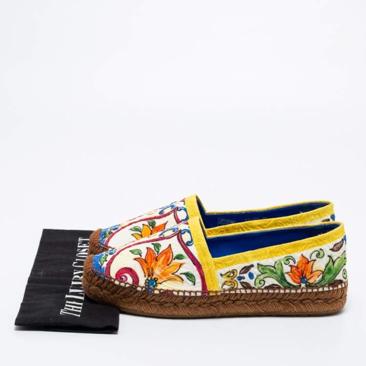 Pre Owned Dolce & Gabbana Multicolor Print Canvas Majolica Platform Espadrille Flats Size 40