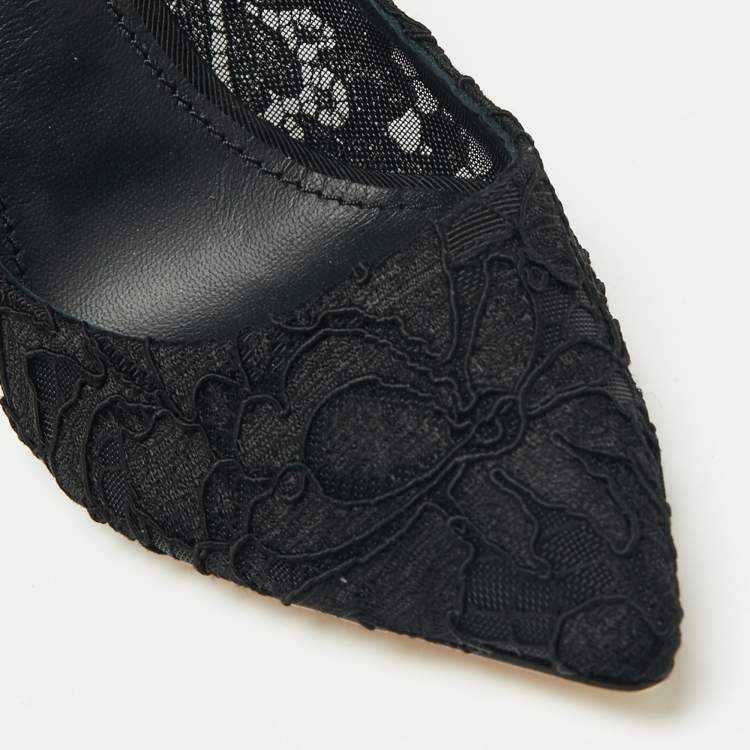 مملوكة مسبقًا Dolce & Gabbana Black Floral Lace Pointed Toe Pumps Size 37.5