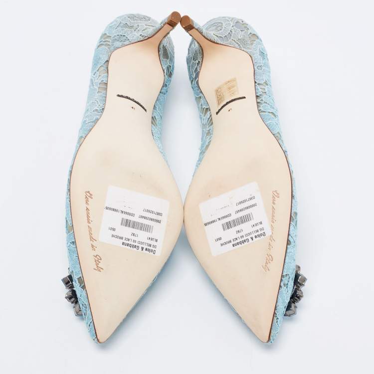Pre Owned Dolce & Gabbana Sky Blue Lace Bellucci Pumps Size 41