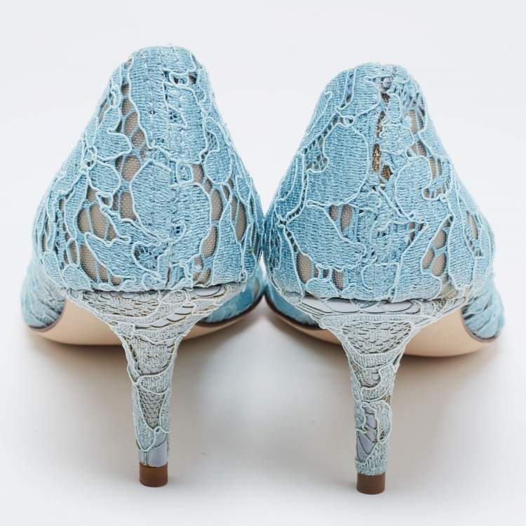 Pre Owned Dolce & Gabbana Sky Blue Lace Bellucci Pumps Size 41