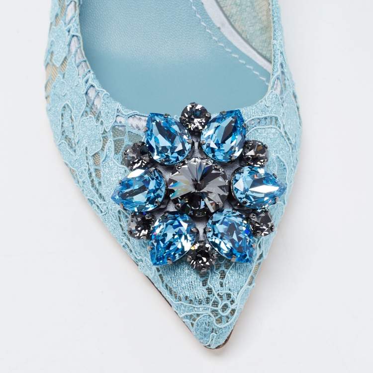 Pre Owned Dolce & Gabbana Sky Blue Lace Bellucci Pumps Size 41