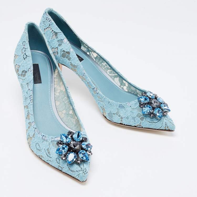 Pre Owned Dolce & Gabbana Sky Blue Lace Bellucci Pumps Size 41
