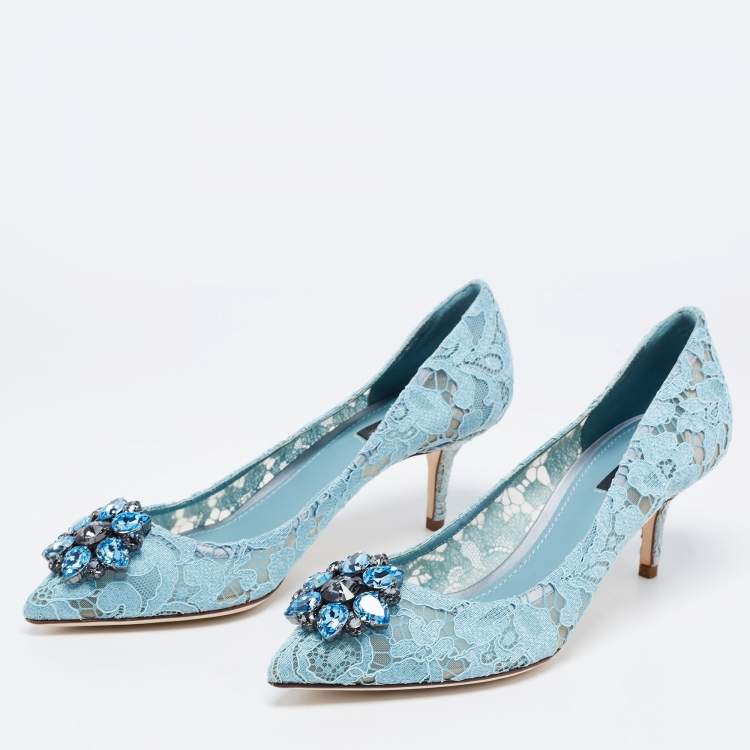 Pre Owned Dolce & Gabbana Sky Blue Lace Bellucci Pumps Size 41