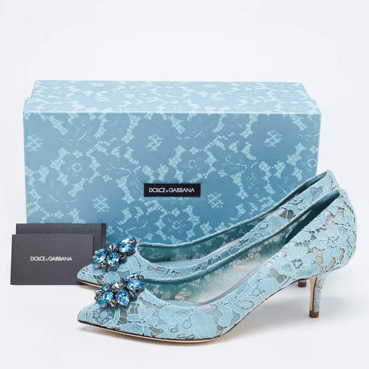 Pre Owned Dolce & Gabbana Sky Blue Lace Bellucci Pumps Size 41