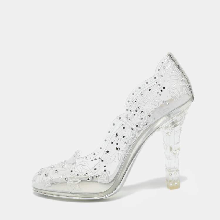 Pre Owned Dolce & Gabbana Transperate PVC Crystal Embellished Pumps Size 38