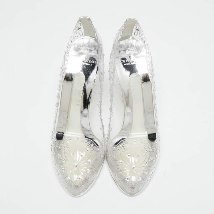 Pre Owned Dolce & Gabbana Transperate PVC Crystal Embellished Pumps Size 38