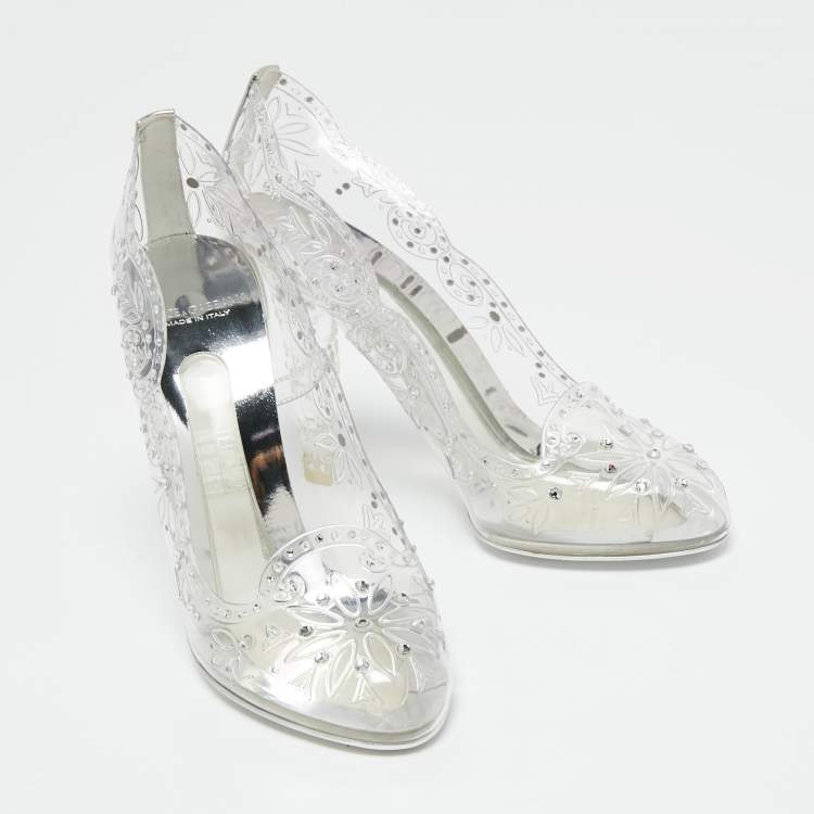Pre Owned Dolce & Gabbana Transperate PVC Crystal Embellished Pumps Size 38