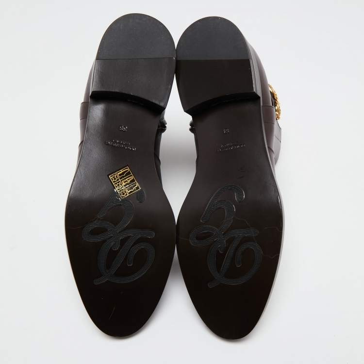 Pre Owned Dolce & Gabbana Burgundy Leather Logo Detail Ankle Boots Size 38