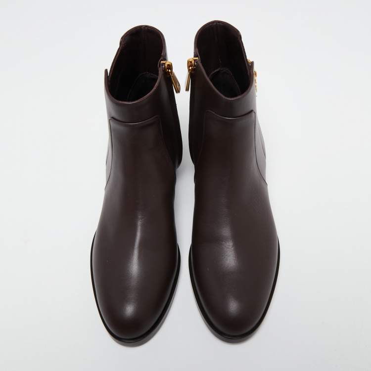 Pre Owned Dolce & Gabbana Burgundy Leather Logo Detail Ankle Boots Size 38