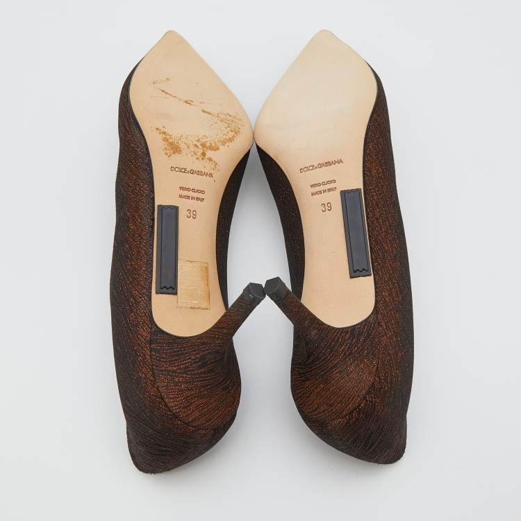 Pre Owned Dolce & Gabbana Bronze Nylon Jeweled Embellishment Pointed Toe Pumps Size 39