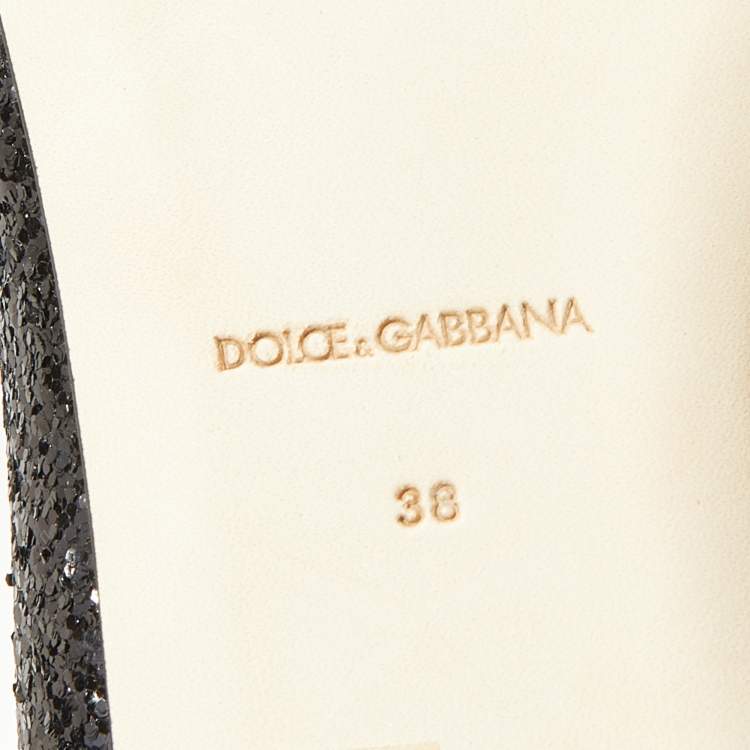Pre Owned Dolce & Gabbana Black Glitter Crystal Embellished Ballet Flats Size 38