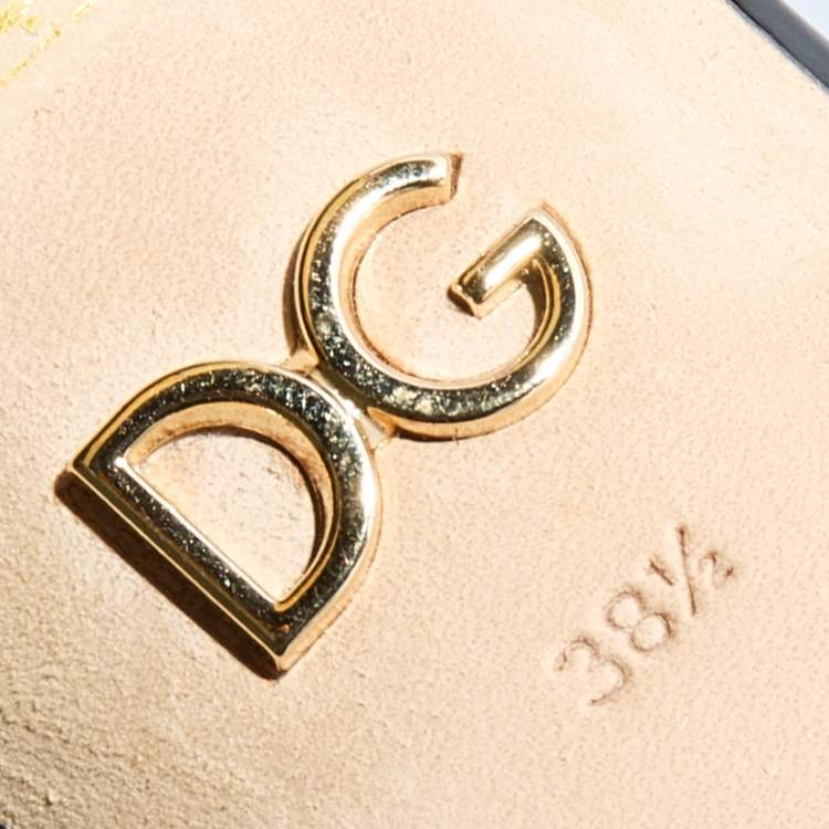 مملوكة مسبقًا Dolce & Gabbana Black Suede and Patent Leather Embellished Slide Sandals Size 38.5