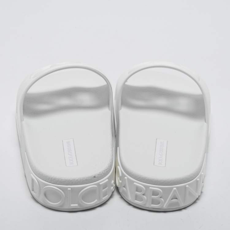 مملوكة مسبقًا Dolce & Gabbana White Rubber Logo Cut Out Slides Size 39