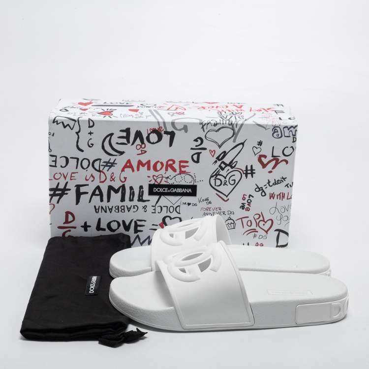 مملوكة مسبقًا Dolce & Gabbana White Rubber Logo Cut Out Slides Size 39
