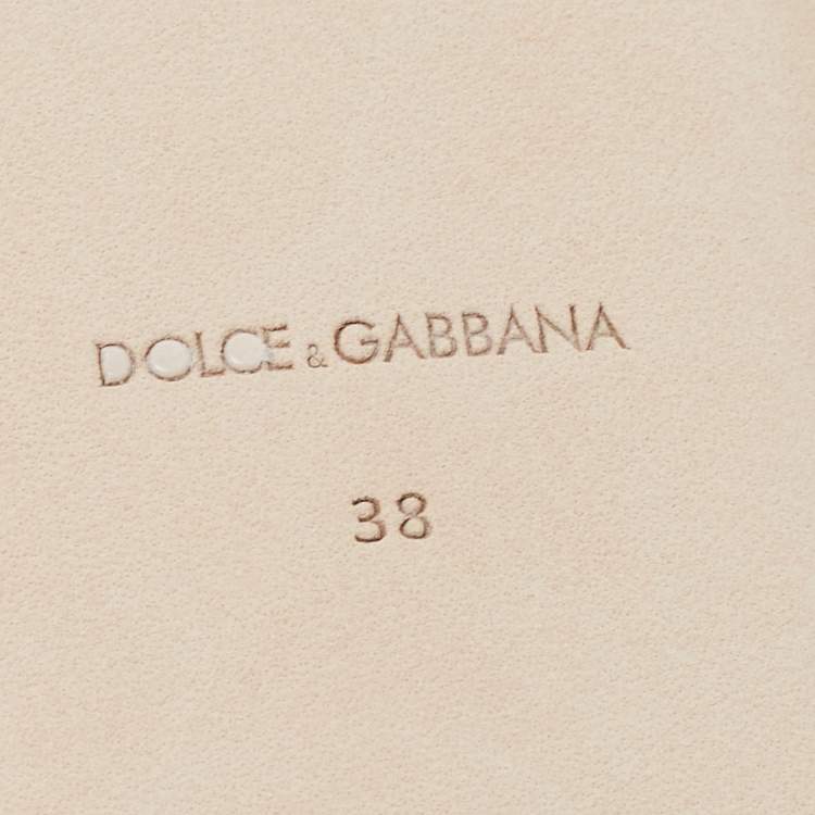 Pre Owned Dolce & Gabbana Silver Leather Logo Flat Slides Size 38