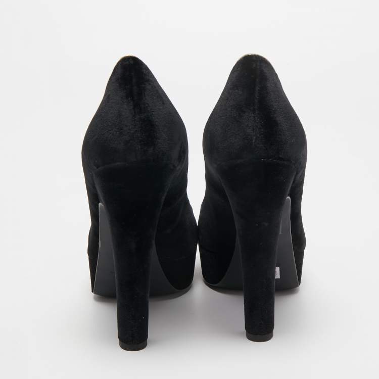 Pre Owned Dolce & Gabbana Black Velvet And Leather Platform Pumps Size 40
