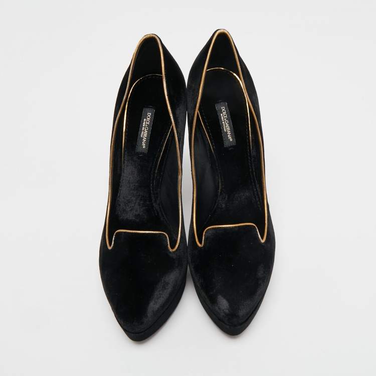Pre Owned Dolce & Gabbana Black Velvet And Leather Platform Pumps Size 40