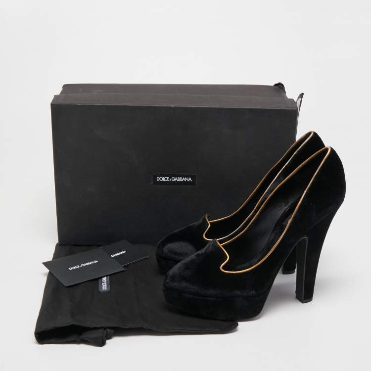Pre Owned Dolce & Gabbana Black Velvet And Leather Platform Pumps Size 40