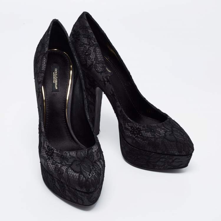 Pre Owned Dolce & Gabbana Black Lace Platform Pumps Size 40