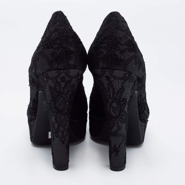 Pre Owned Dolce & Gabbana Black Lace Platform Pumps Size 40