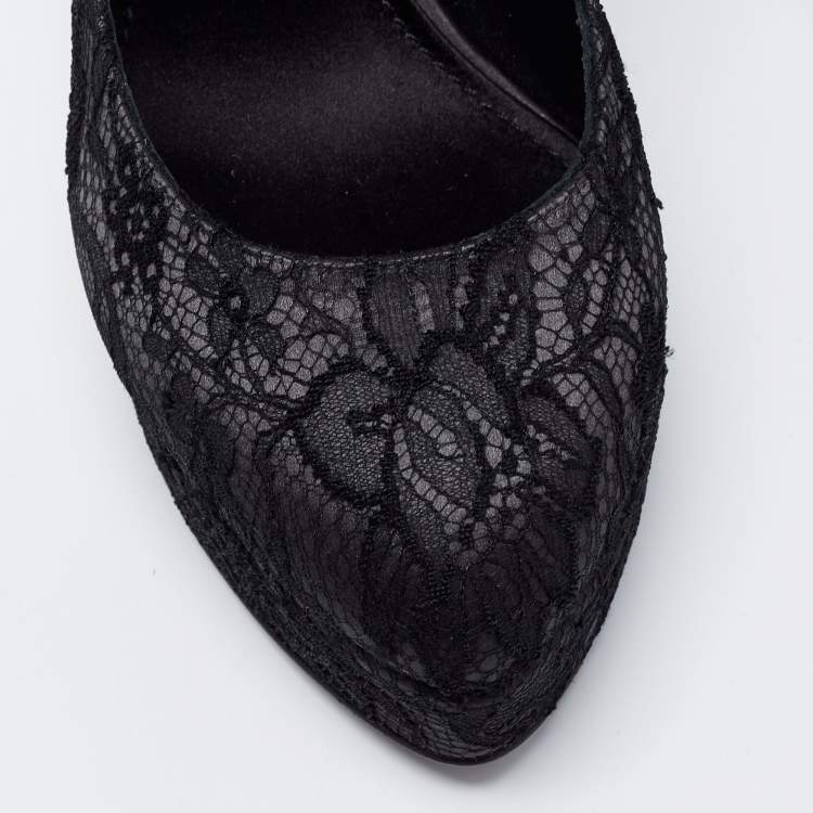 Pre Owned Dolce & Gabbana Black Lace Platform Pumps Size 40
