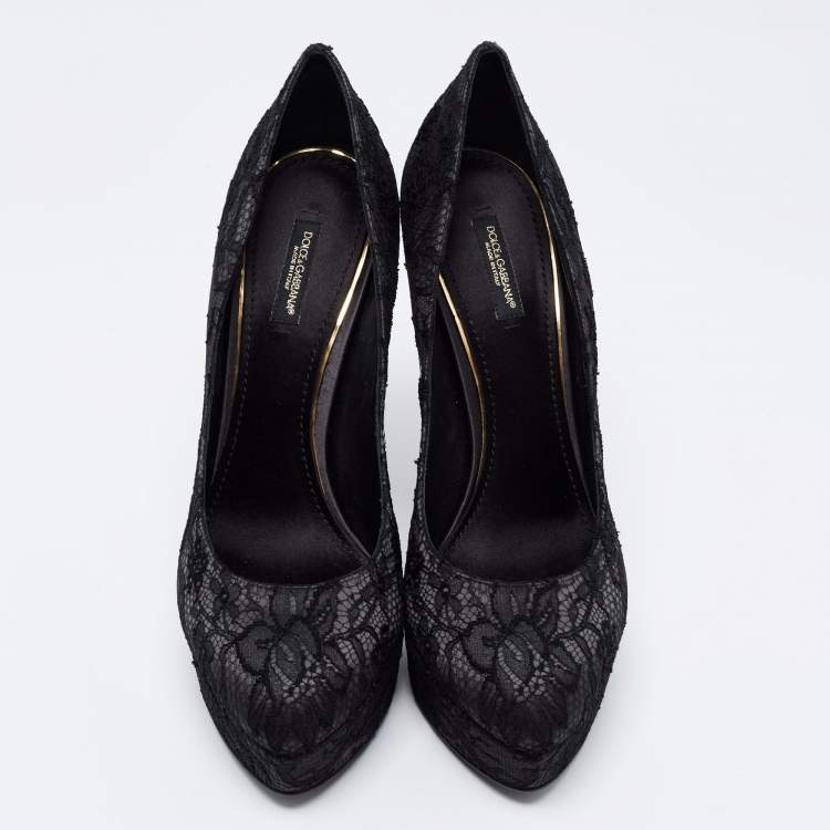 Pre Owned Dolce & Gabbana Black Lace Platform Pumps Size 40