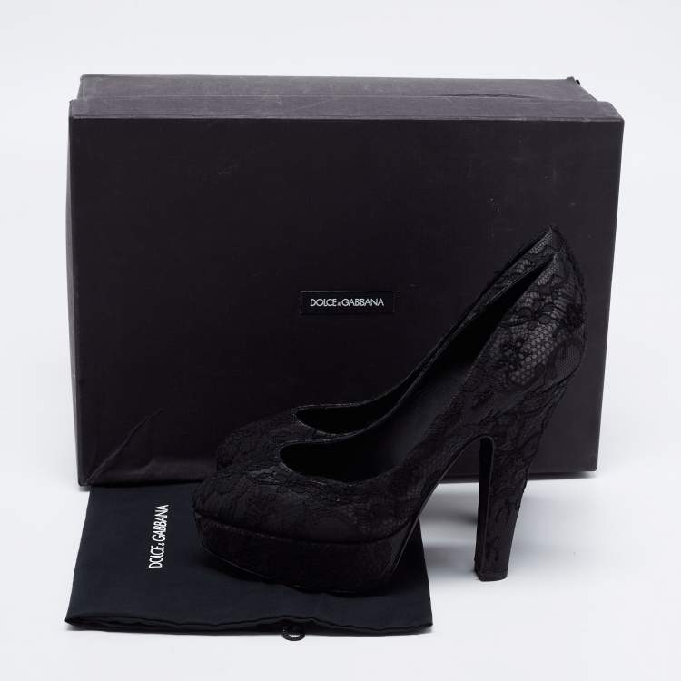 Pre Owned Dolce & Gabbana Black Lace Platform Pumps Size 40