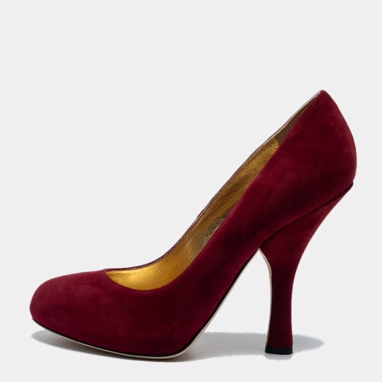 Pre Owned Dolce & Gabbana Burgundy Suede Round Toe Pumps Size 39