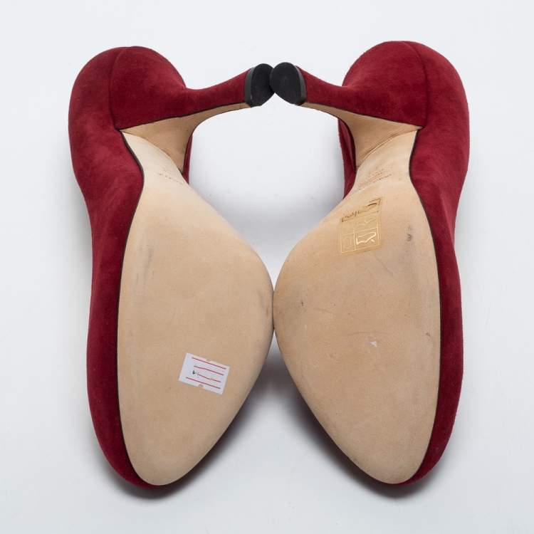 Pre Owned Dolce & Gabbana Burgundy Suede Round Toe Pumps Size 39