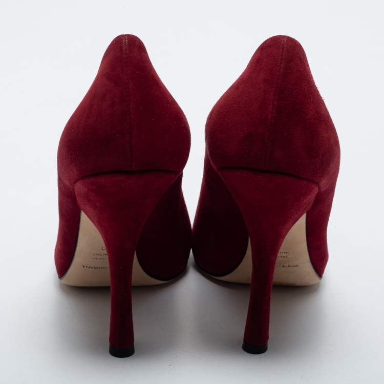 Pre Owned Dolce & Gabbana Burgundy Suede Round Toe Pumps Size 39