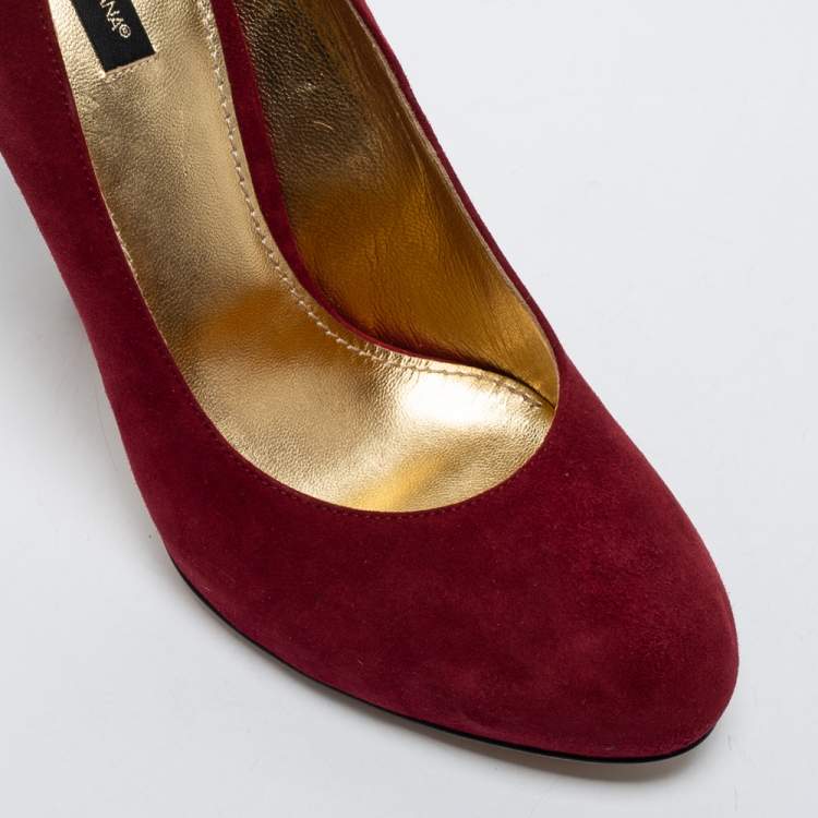 Pre Owned Dolce & Gabbana Burgundy Suede Round Toe Pumps Size 39