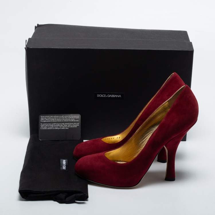 Pre Owned Dolce & Gabbana Burgundy Suede Round Toe Pumps Size 39