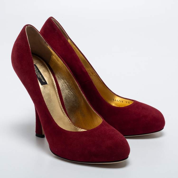 Pre Owned Dolce & Gabbana Burgundy Suede Round Toe Pumps Size 39