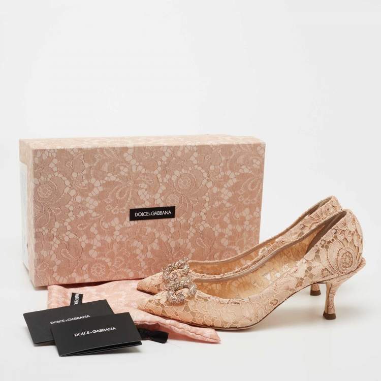 Pre Owned Dolce & Gabbana Beige Lace DG Amore Pointed Toe Pumps Size 40