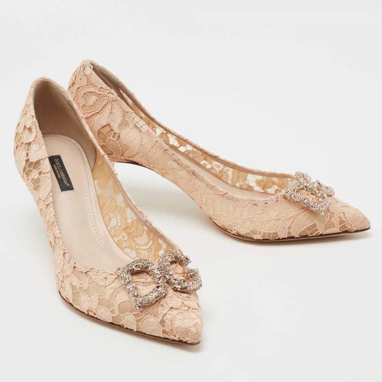 Pre Owned Dolce & Gabbana Beige Lace DG Amore Pointed Toe Pumps Size 40