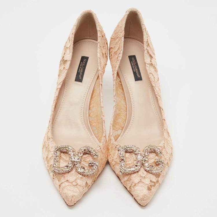 Pre Owned Dolce & Gabbana Beige Lace DG Amore Pointed Toe Pumps Size 40