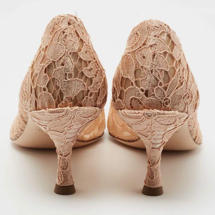 Pre Owned Dolce & Gabbana Beige Lace DG Amore Pointed Toe Pumps Size 40