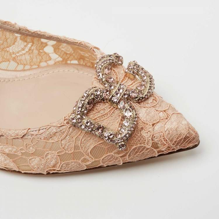 Pre Owned Dolce & Gabbana Beige Lace DG Amore Pointed Toe Pumps Size 40