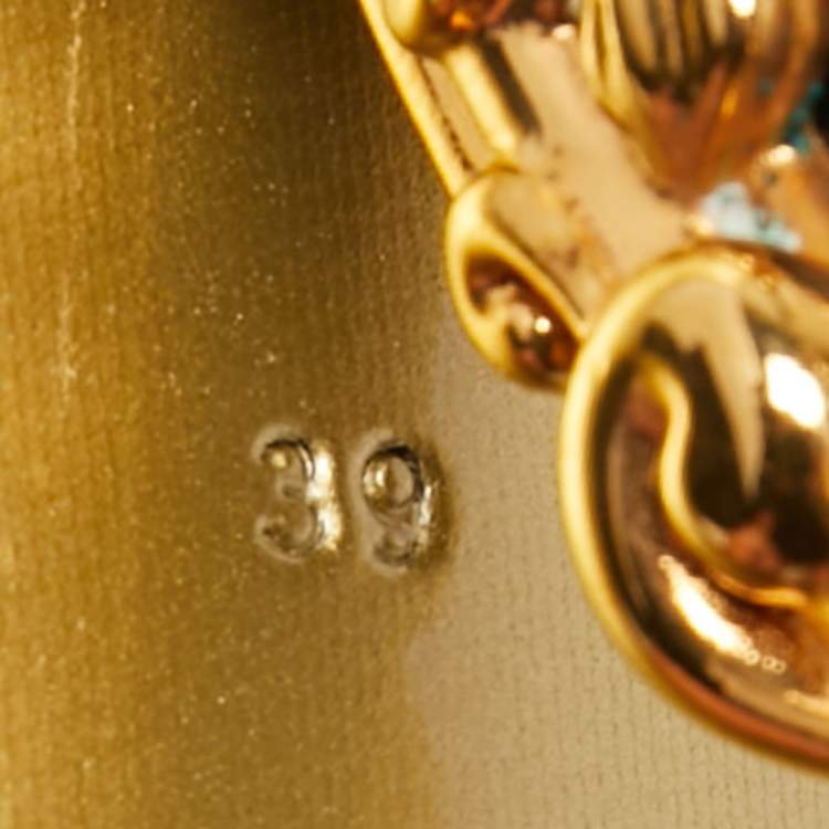 Pre Owned Dolce & Gabbana Gold Leather Keira  Logo Ankle Strap Sandals Size 39
