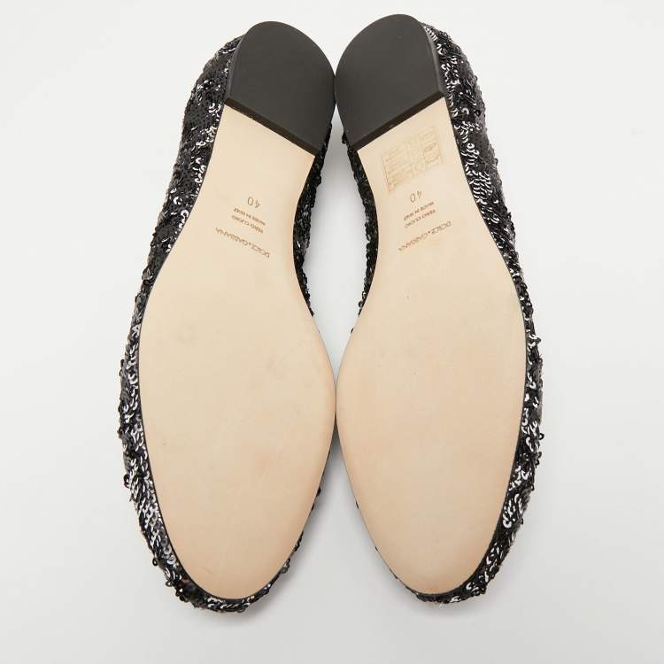 Pre Owned Dolce & Gabbana Black/Silver Sequins Smoking Slippers Size 40