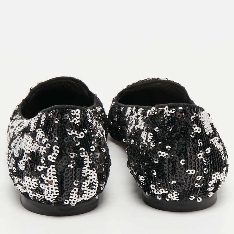 Pre Owned Dolce & Gabbana Black/Silver Sequins Smoking Slippers Size 40