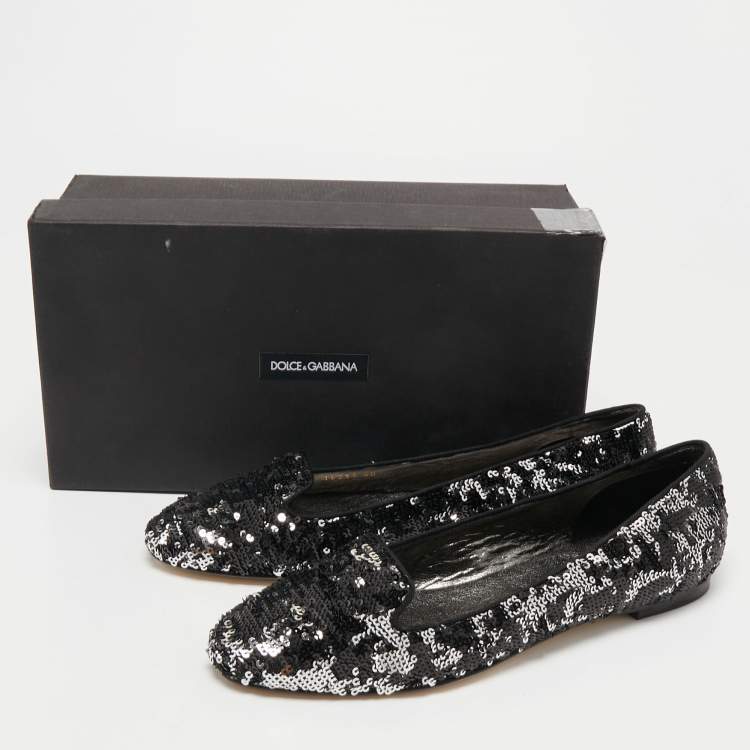 Pre Owned Dolce & Gabbana Black/Silver Sequins Smoking Slippers Size 40