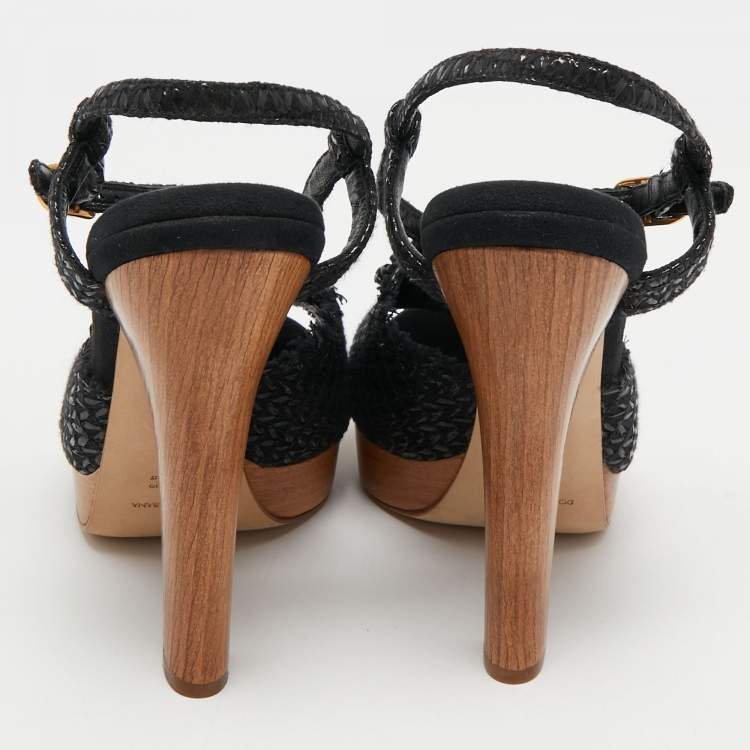 Pre Owned Dolce & Gabbana Black Raffia Crystal Embellished Platform Sandals Size 40