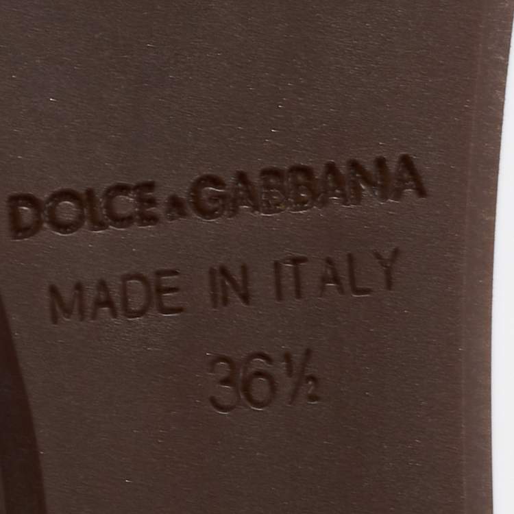 Pre Owned Dolce & Gabbana Gold Lizard Embossed Leather Wedge Platform Slide Sandals Size 36.5