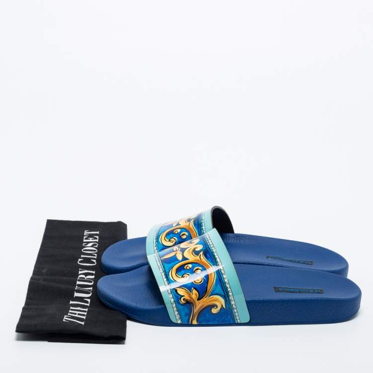 Pre Owned Dolce & Gabbana Tricolor Majolica Print Patent Leather Slides Size 39