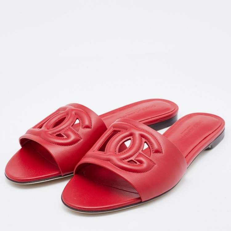 Dolce & Gabbana Red Leather Cut Out Flat Slides Size 37 Dolce & Gabbana |  TLC