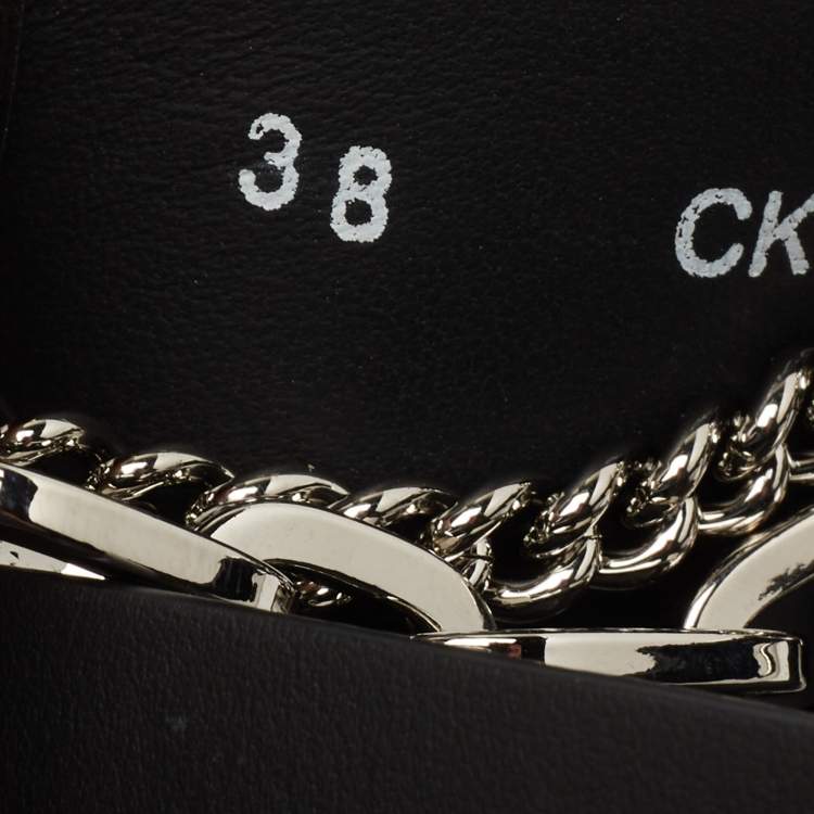 Pre Owned Dolce & Gabbana Black Leather Crystal Embellished Strap Sandals Size 38