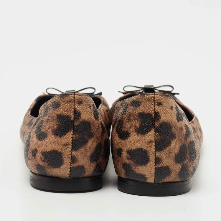 Pre Owned Dolce & Gabbana Brown/Black Leopard Print Coated Canvas Ballet Flats Size 36.5